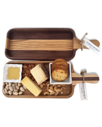 Mixed wood serving trays with charcuterie