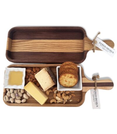 Mixed wood serving trays with charcuterie